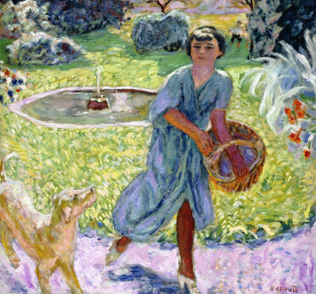 A fiatal lány vagy fiatal lány játszik egy kutyával alkotó: Pierre Bonnard
