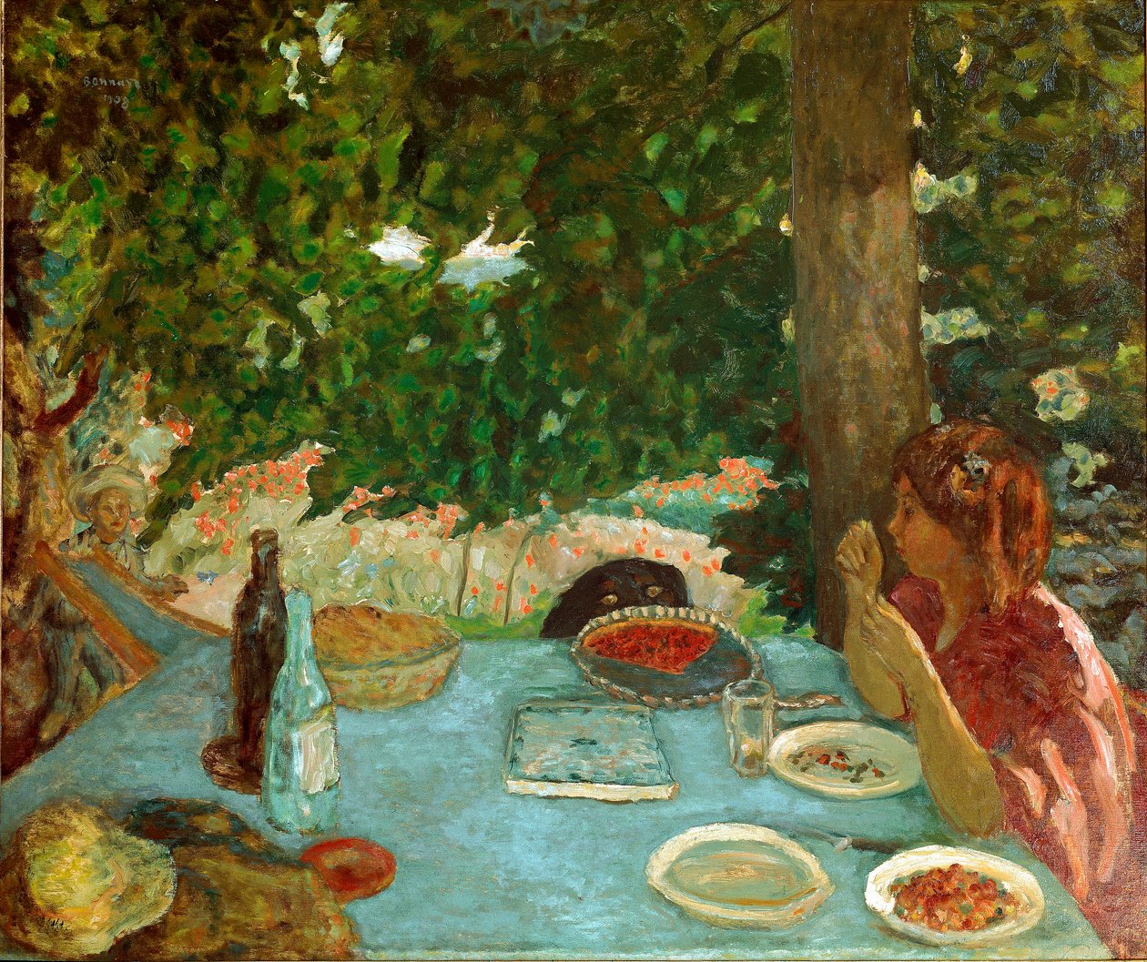 A cseresznyés pite Fiatal nő ül egy asztalt a kertben. Pierre Bonnard (1867-1947) festménye 1908 Dim. 115x126 cm Zürich, Collection Peter Nathan alkotó: Pierre Bonnard
