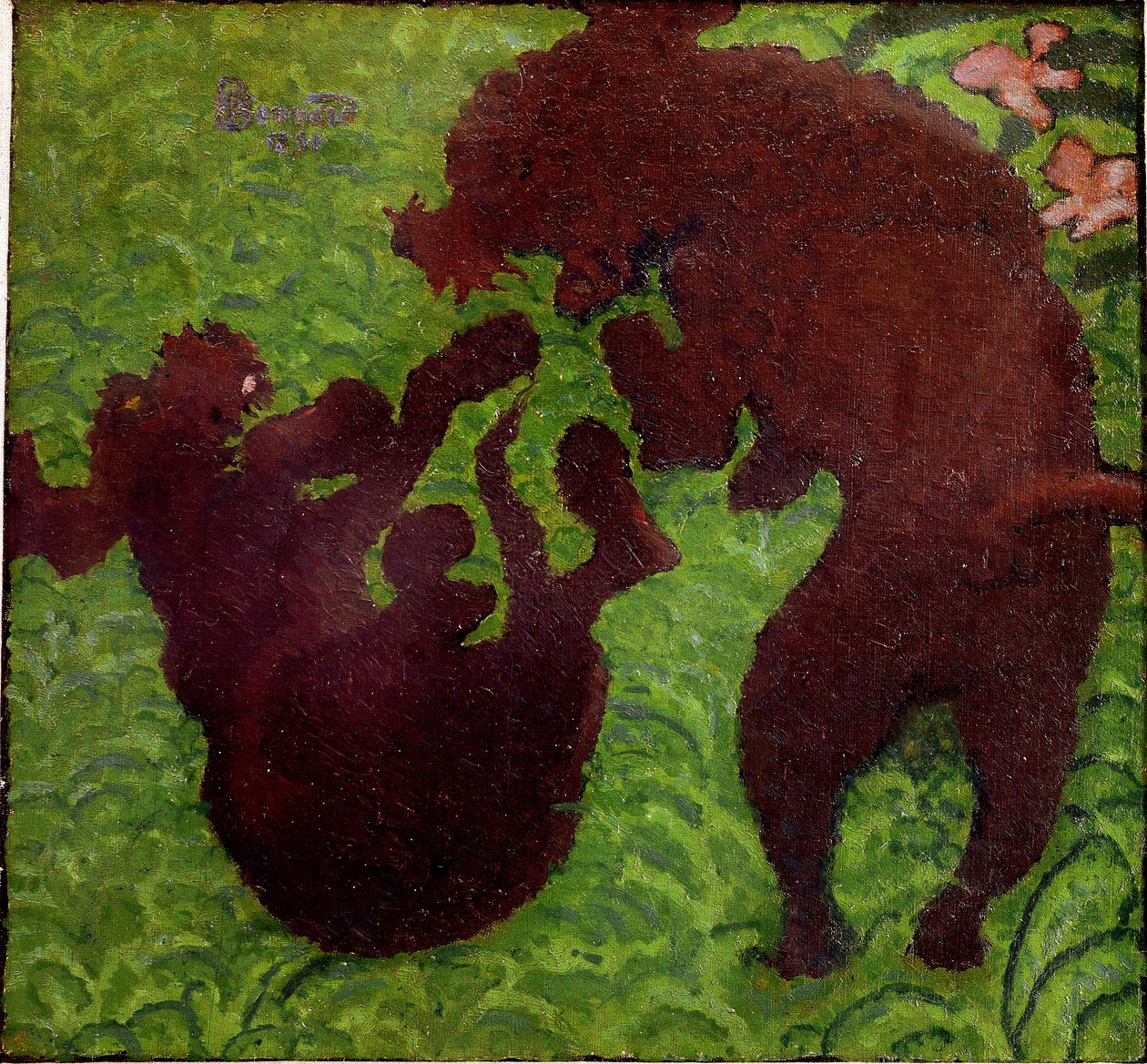 A fogoly Két kutya játszik a fűben. Pierre Bonnard festménye (1867-1947) Magángyűjtemény alkotó: Pierre Bonnard