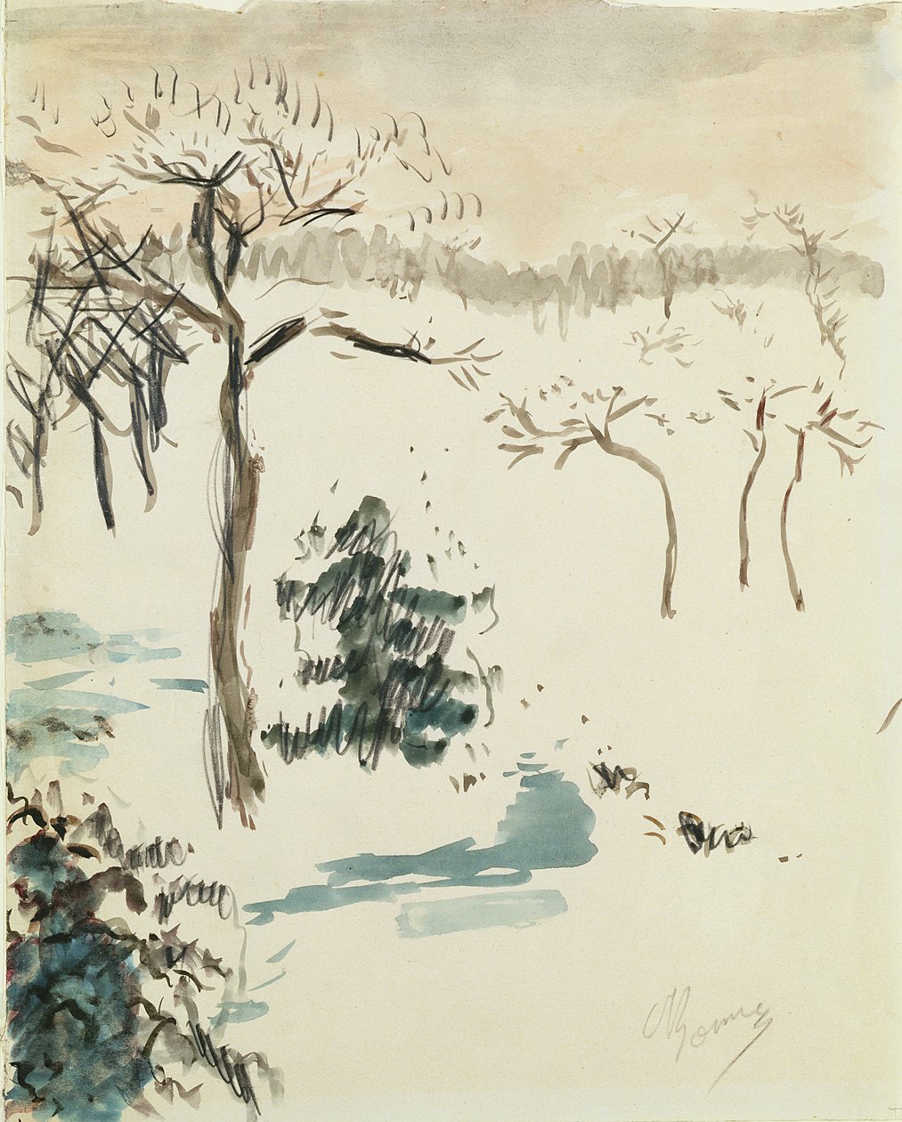 Téli táj, 1910 (wc és ceruza papíron) alkotó: Pierre Bonnard