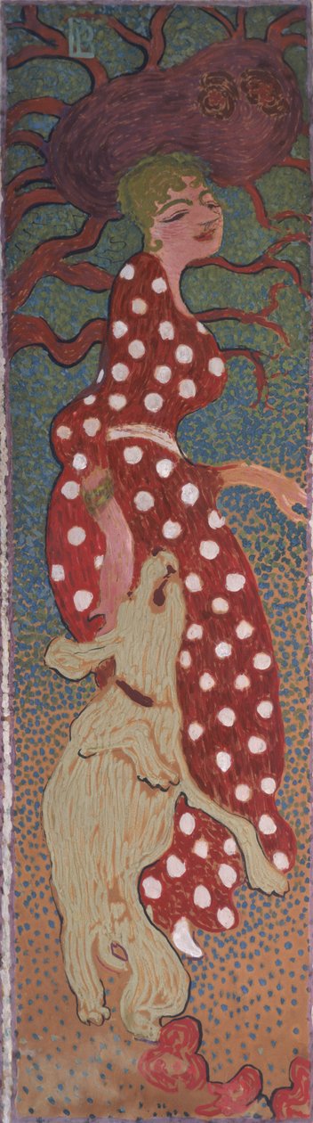 Nő fehér foltos ruhában, a Nők a kertben négy panel egyike, 1891 (olaj, papír, vászon) alkotó: Pierre Bonnard