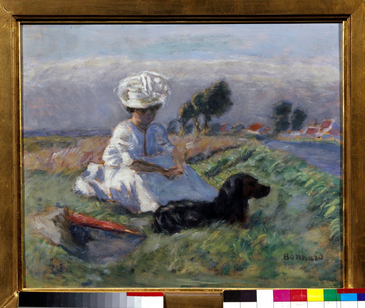 Nő kutyával (olaj, vászon) alkotó: Pierre Bonnard