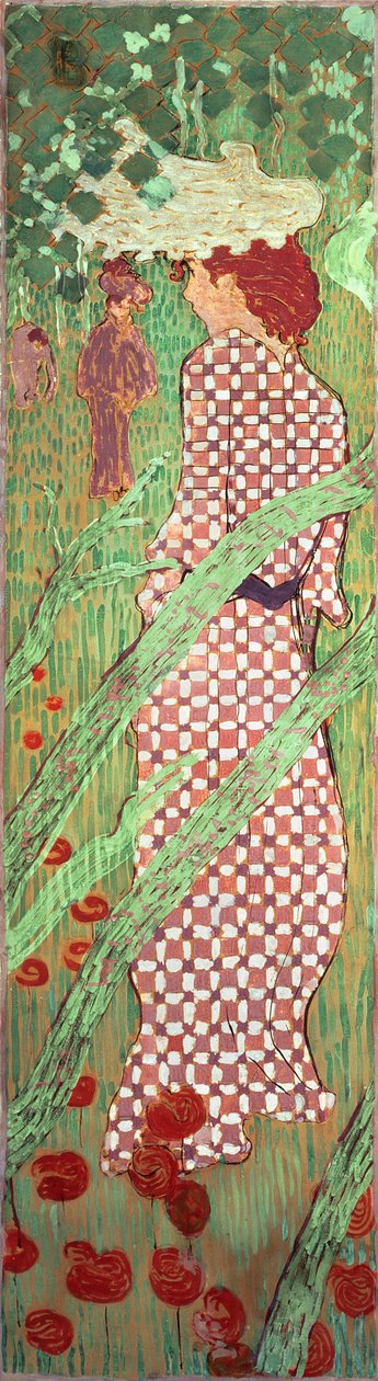 Kockás ruhás nő, a Nők a kertben négy panel egyike, 1891 (olaj, papír, vászon) alkotó: Pierre Bonnard