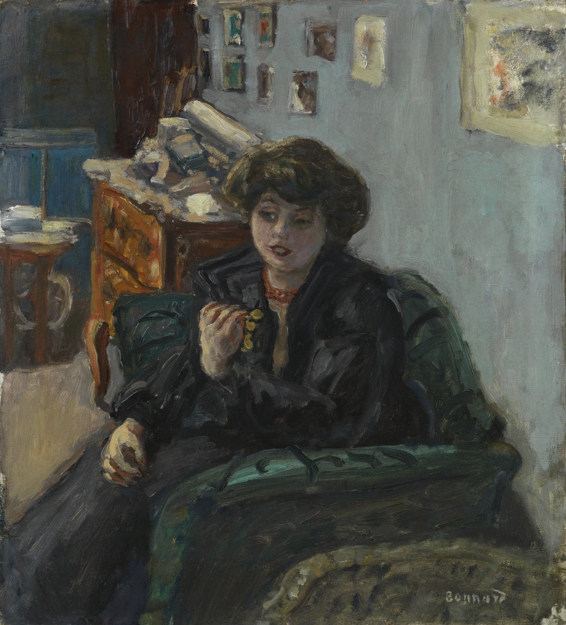 Fiatal nő egy belső térben, 1906 körül (olaj, vászon) alkotó: Pierre Bonnard