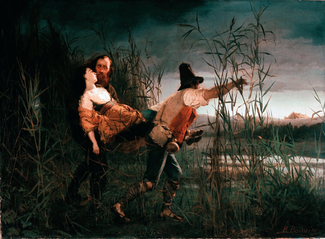 Risorgimento: "" Giuseppe Garibaldi (1807-1882) és Anita átkelnek Comacchio mocsarain "" augusztus 3-án alkotó: Pierre Bouvier