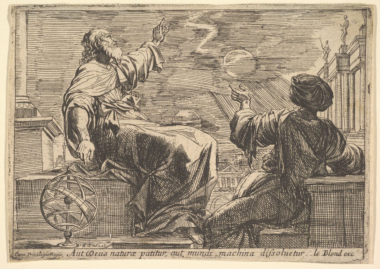 Két filozófus napfogyatkozást néz, 1615-42. alkotó: Pierre Brebiette