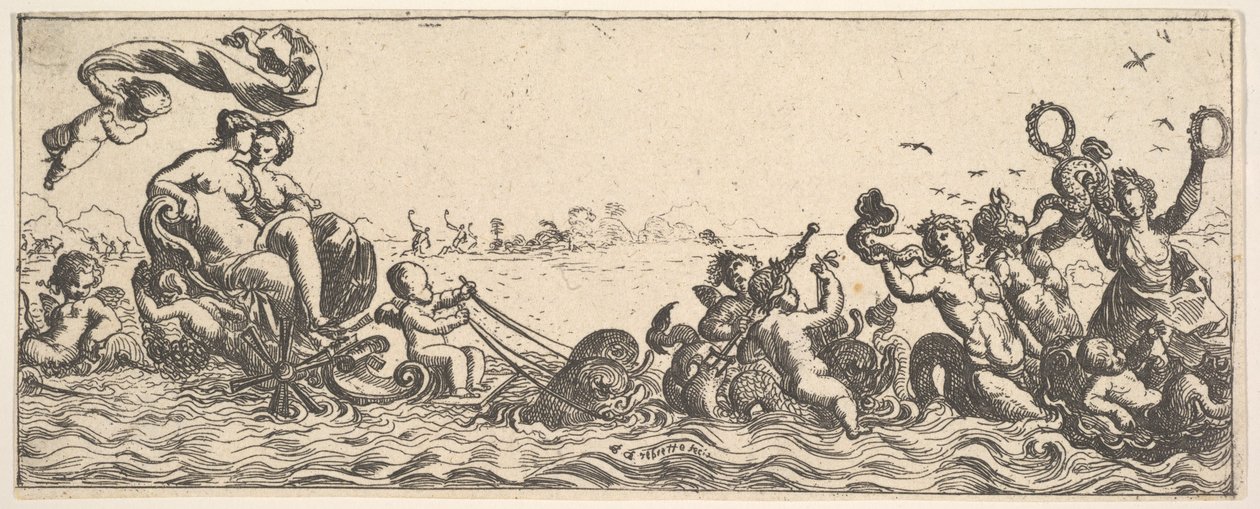 Két nő ül egy kagylóban, 1615-42. alkotó: Pierre Brebiette