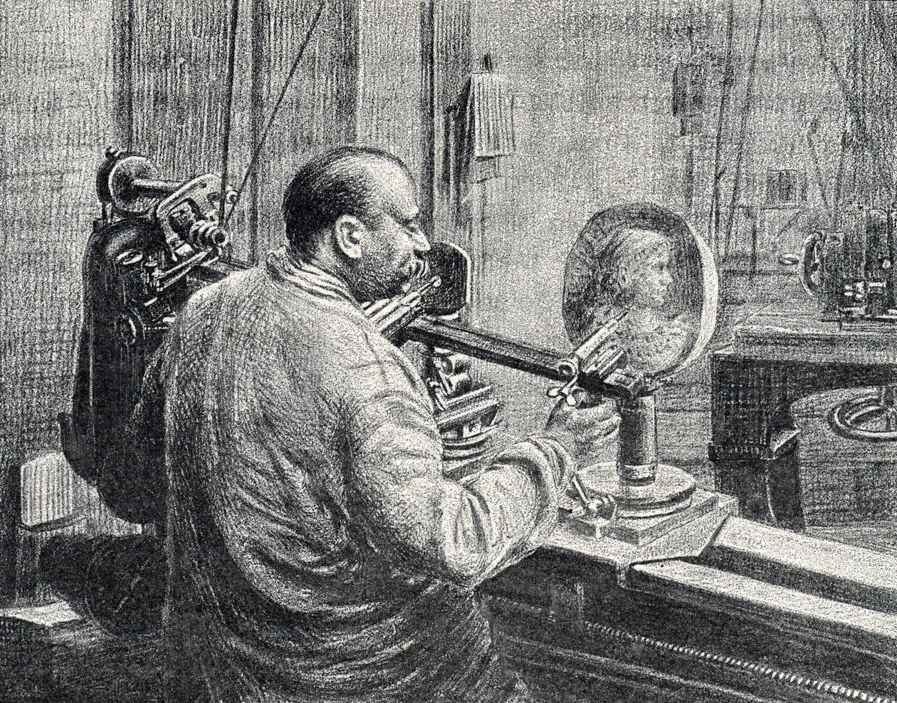 Érmes egyfajta áramszedő marógépet használva Gravírozás a Pierre Calmette magángyűjtemény „Excursion a travers les metiers” című könyvéből alkotó: Pierre Calmettes