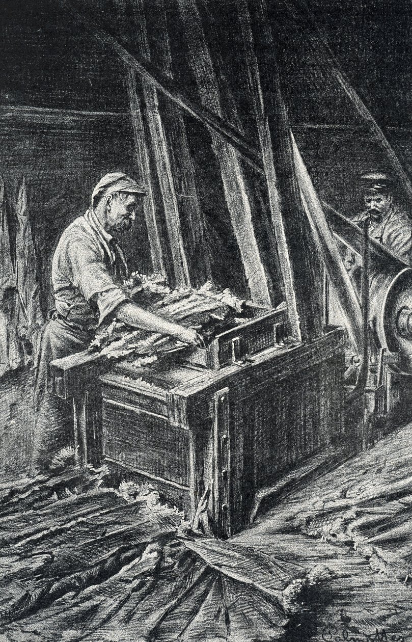 Peausserie, le corroyage: bőrmunkák, az állatbőrök lágyítása teljesebb gravírozásban a Pierre Calmette Collection privee-től alkotó: Pierre Calmettes
