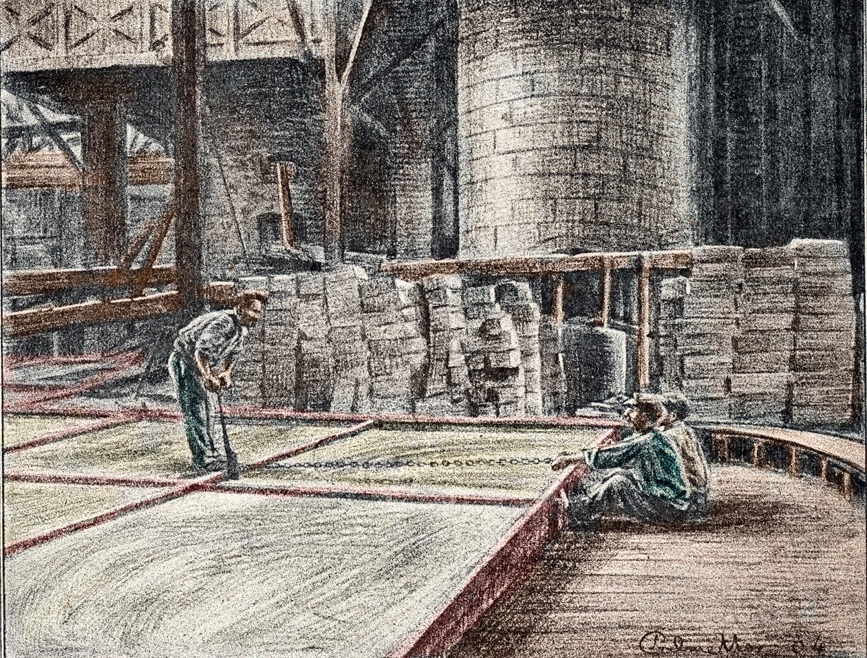 Savonnerie: a szappan vágása a fogadásokban (szappangyártás) Gravírozás a Pierre Calmette Magángyűjtemény „Kirándulás a szakmák között” című könyvéből alkotó: Pierre Calmettes