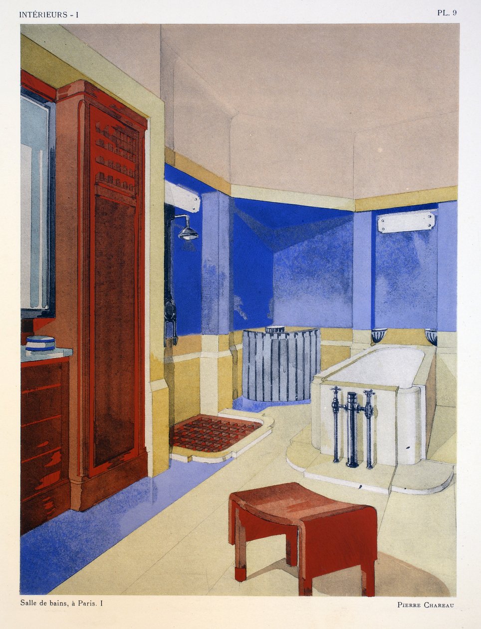 Fürdőszoba I, Párizs, illusztráció az "Interieurs"-ből, Leon Moussinac, pub. Albert Levy alkotó: Pierre Chareau
