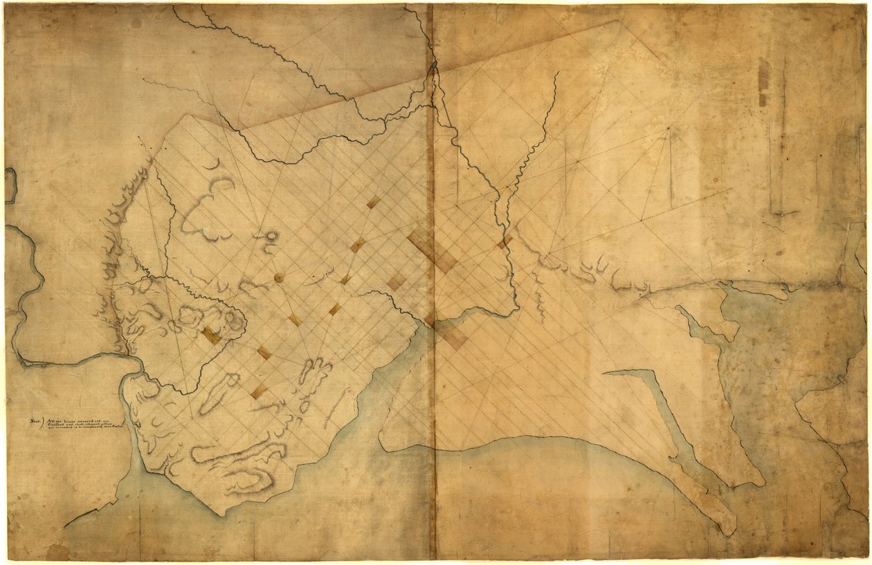 Washington, D.C. szaggatott vonalú térképe, 1791, augusztus 19. előtt. LOC 88694203 alkotó: Pierre Charles L
