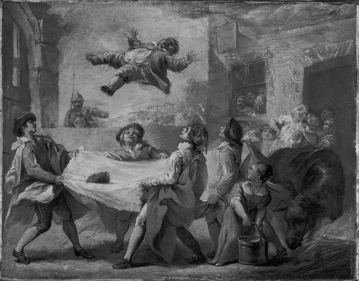 Sancho Panzát takaróval dobálják, 172324. alkotó: Pierre Charles Tremolieres
