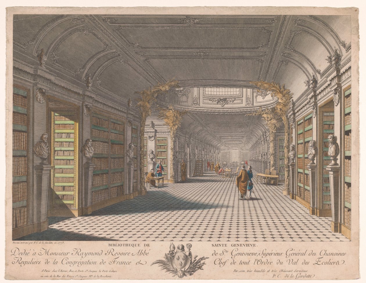 A párizsi Sainte-Geneviève apátság könyvtára Bibliotheque de Sainte Genevieve (cím a tárgyon) alkotó: Pierre Claude Delagardette