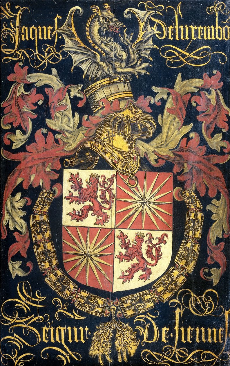 Luxemburgi Jákob (1441-88 után), Fiennes lordjának pajzsa az Aranygyapjú Rend lovagjaként alkotó: Pierre Coustain (attributed to)