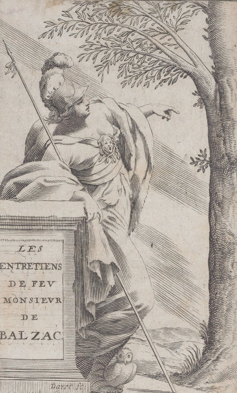 Frontispiece, Interjúk a néhai Balzac Les Entretiens de Feu Monsieur d... úrral, 1660. alkotó: Pierre Daret