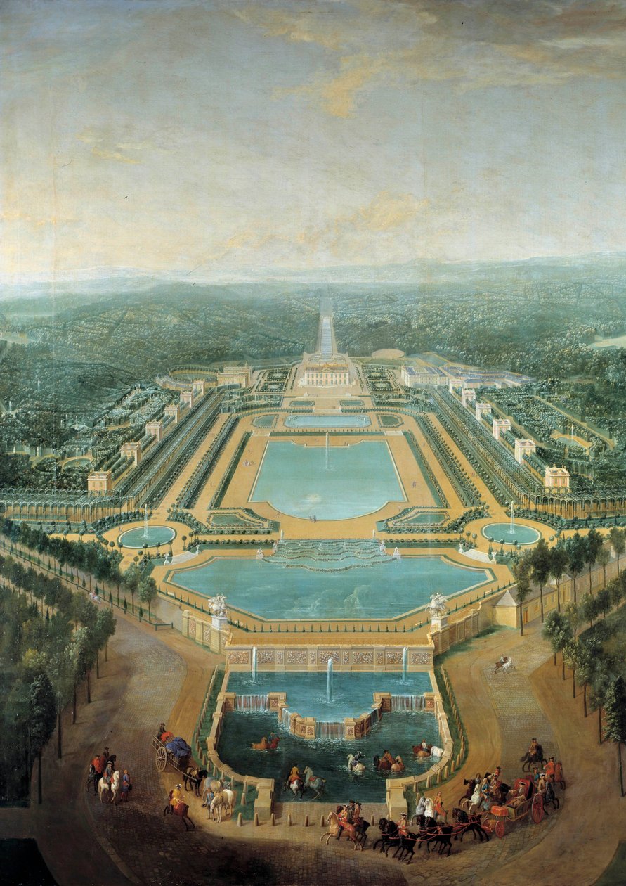 Marly kastély perspektivikus képe, XV. Lajos király (1710-1774) gyermek kocsiban halad el az öntözővályú előtt Pierre Denis Martin (1663-1742) festménye 1724 V. 2,96 x 2,24 m alkotó: Pierre Denis Martin