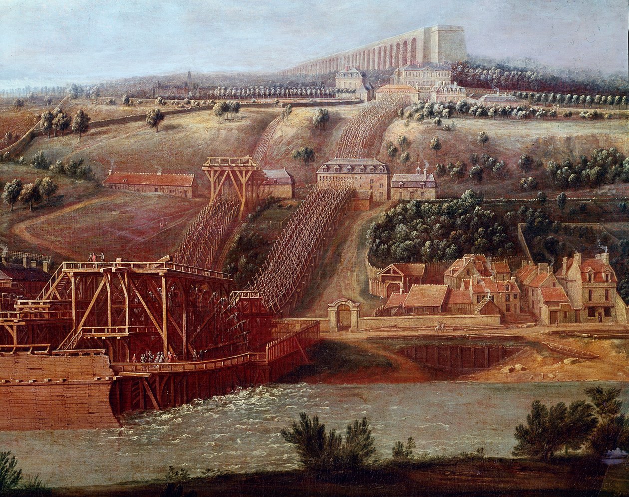 A Bougivalba telepített Marly vízvezeték gépének képe A Louveciennes (vagy Marly) vízvezeték lehetővé tette Versailles vízellátását Marly kastélyába. Részlet. Pierre Denis Martin (1663-1742) festménye V. 1,15x1,65 m Versailles, musee du alkotó: Pierre Denis Martin