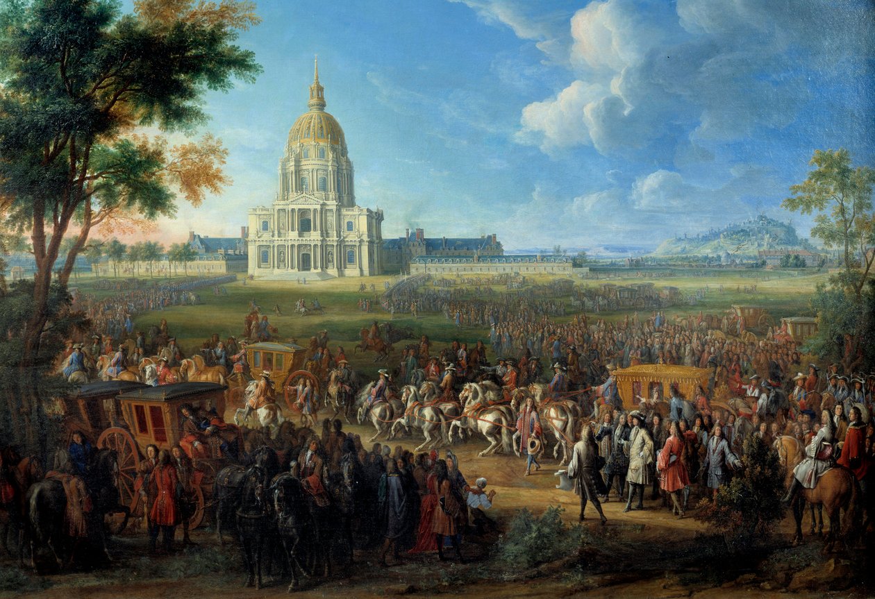 XIV. Lajos király látogatása a Royal Hotel des Invalides újonnan elkészült templomában, július 14-én alkotó: Pierre Denis Martin