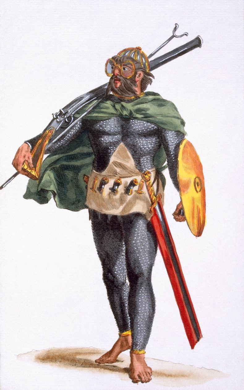 A Zöld-foki szigetek harcosa, az "Utazások története"-ből, 1780 (kézzel színezett metszet) alkotó: Pierre Duflos