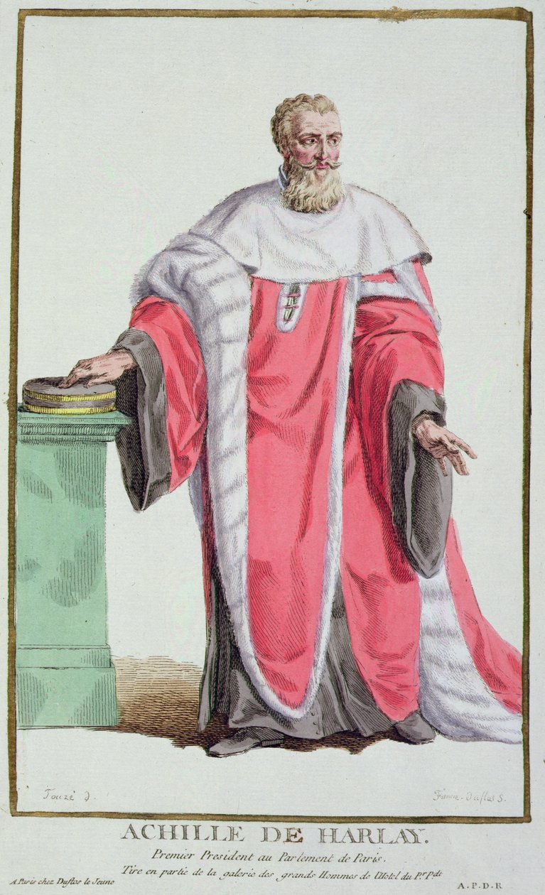 Achille de Harlay a „Receuil des Estampes, Representant des Rangs et des Dignites, a Costume of All Existing Nations szerint”, 1780-ban jelent meg (kézzel színezett metszet) alkotó: Pierre Duflos