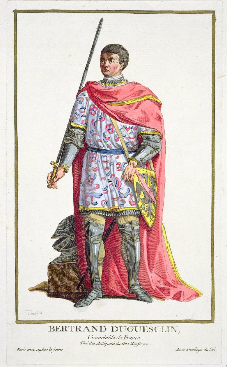 Bertrand du Guesclin (1320-80) a „Receuil des Estampes, Representant des Rangs et les Dignites, az összes létező nemzet viselete szerint” című művéből, 1780-ban (kézzel színezett metszet) alkotó: Pierre Duflos