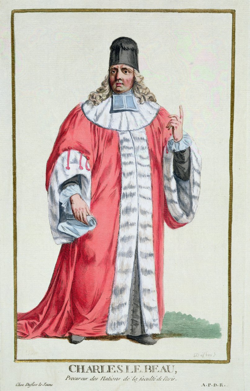 Charles le Beau (1701-78) a "Receuil des Estampes, Representant les Rangs et les Dignites, suivant le Costume de toutes les Nations existantes" című, 1780-ban megjelent műből (kézzel színezett metszet). alkotó: Pierre Duflos