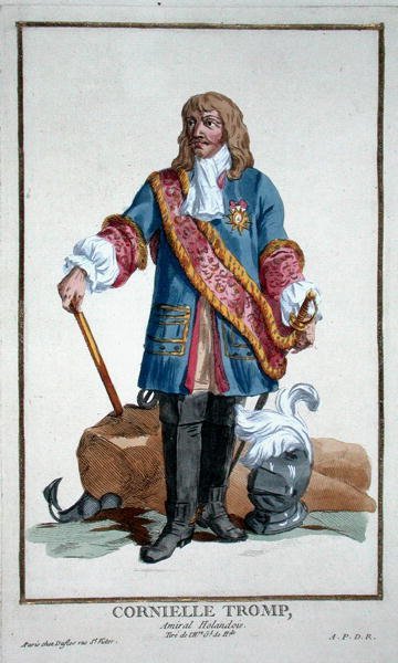 Cornelius Trump admirális (1629-91) a "Receuil des Estampes, Representant les Rangs et les Dignites, suivant le Costume de toutes les Nations existantes" című, 1780-ban megjelent kiadványból (kézzel színezett metszet). alkotó: Pierre Duflos