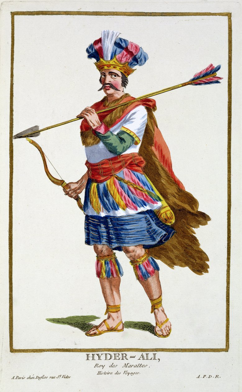 Hyder Ali (1722-82) a Receuil des Estampesből, a rangokat és a méltóságokat képviselő, az összes létező nemzet viselete szerint, 1780-ban (kézzel színezett metszet) alkotó: Pierre Duflos