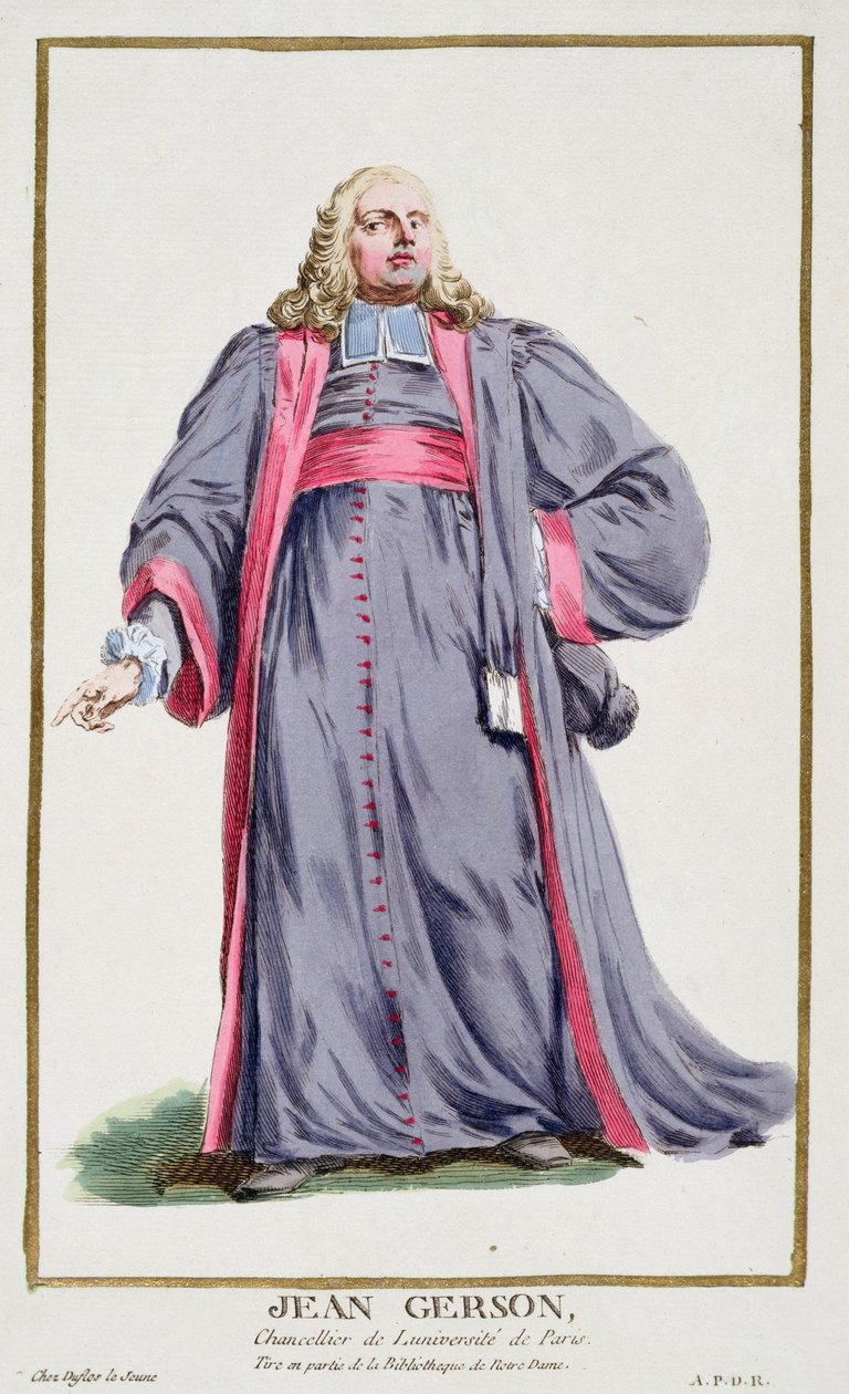 Jean Gerson (1363-1429) a „Receuil des Estampes, Representant des Rangs et les Dignites, az összes létező nemzet viselete szerint” című művéből, 1780-ban (kézzel színezett metszet) alkotó: Pierre Duflos