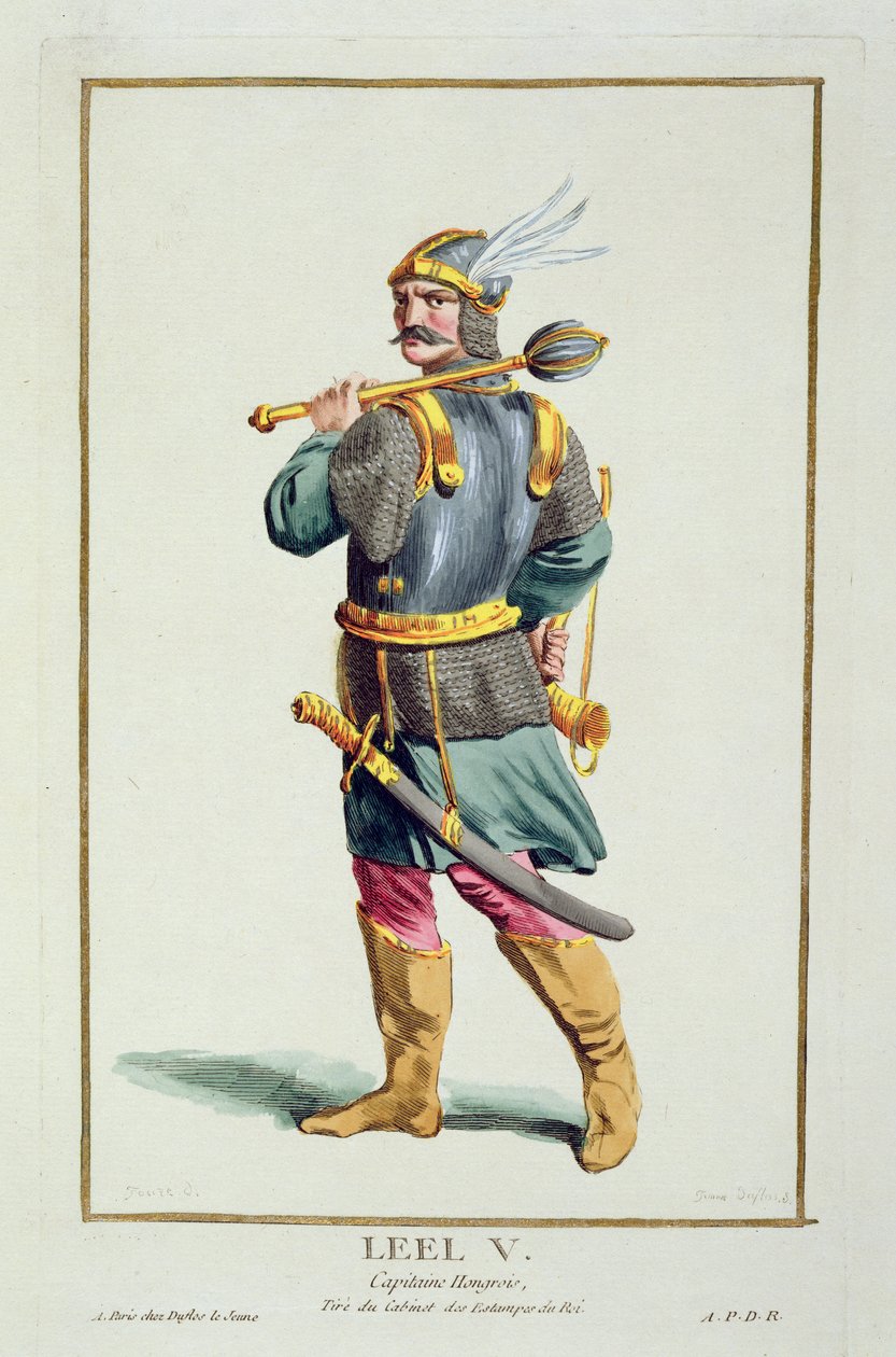 V. Leel a „Recueil des Estampes, Representant les Rangs et les Dignites, a Costume of All Existing Nations szerint”, 1780-ban megjelent (kézzel színezett metszet) alkotó: Pierre Duflos
