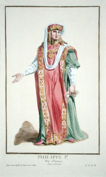 I. Fülöp (1478-1506) Kasztília királya a „Receuil des Estampes, Representant les Rangs et les Dignites, az összes létező nemzet viselete szerint” című művéből, 1780-ban (kézzel színezett metszet) alkotó: Pierre Duflos