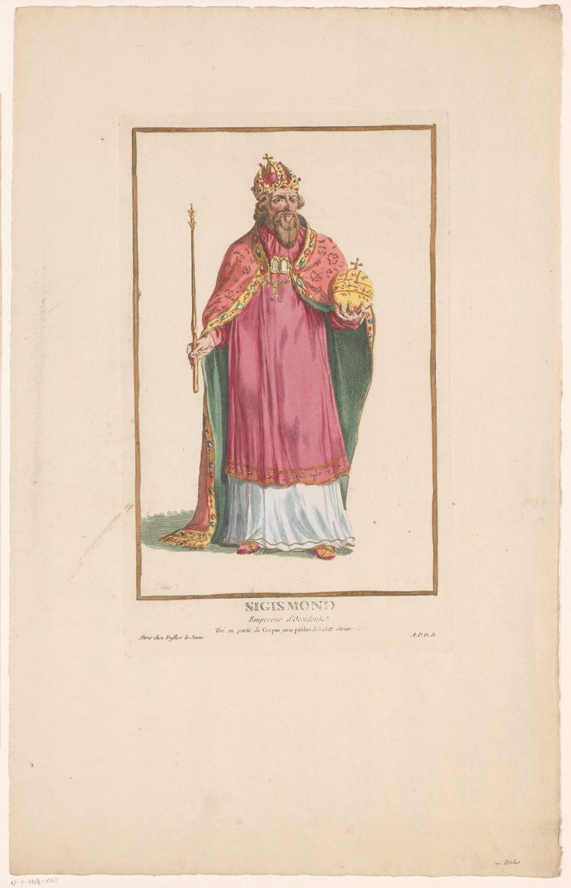 Zsigmond császár portréja jogarral és földgömbbel Sigismond (cím a tárgyon) alkotó: Pierre Duflos