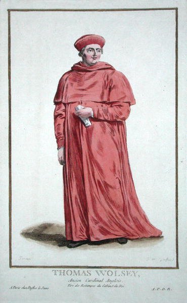 Thomas Wolsey (kb. 1475-1530), a „Receuil des Estampes, a rangokat és a méltóságokat képviselő, az összes létező nemzet viselete szerint” című művéből, 1780-ban jelent meg (kézzel színezett metszet) alkotó: Pierre Duflos