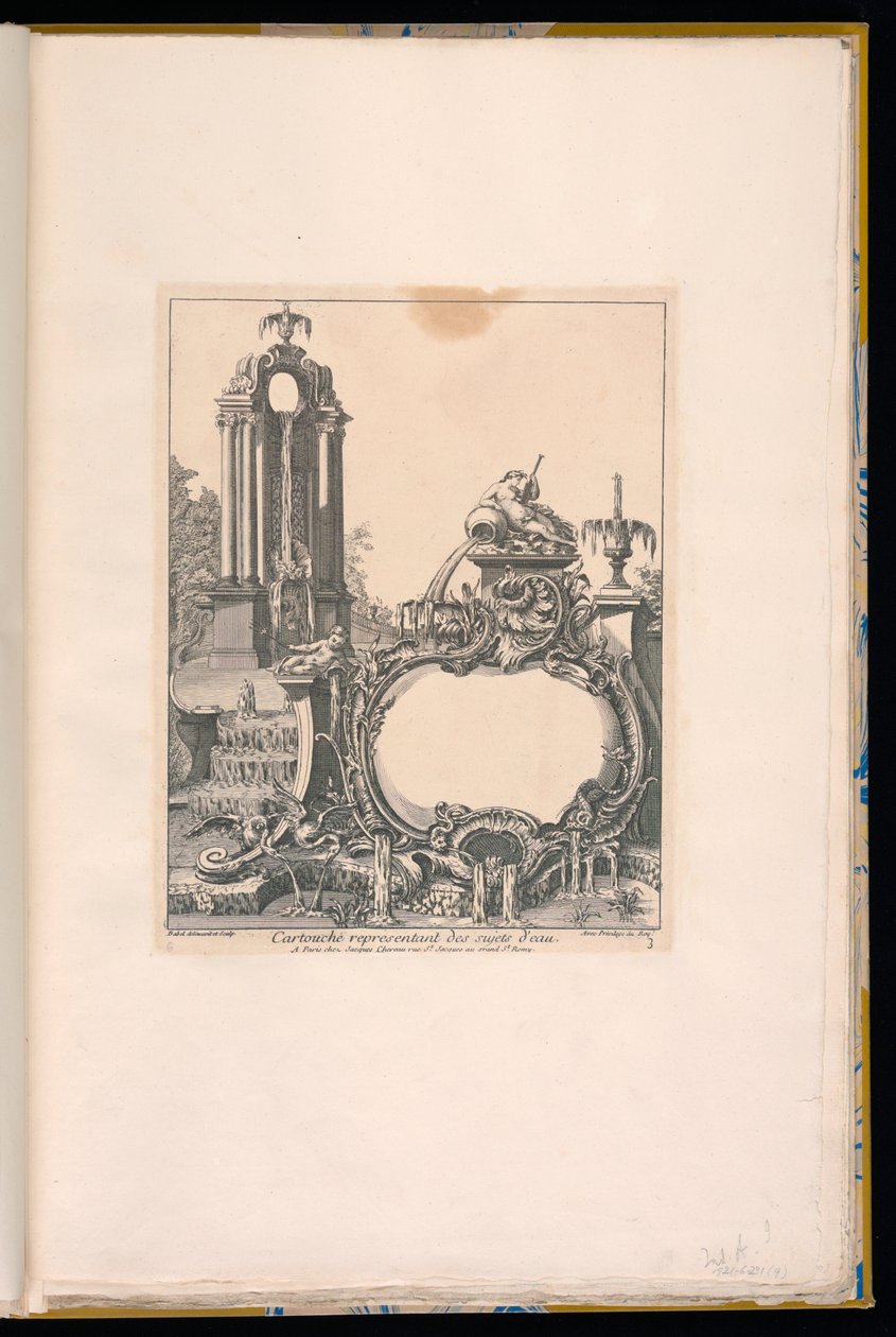 Cartouche szökőkutakkal körülvéve alkotó: Pierre Edme Babel