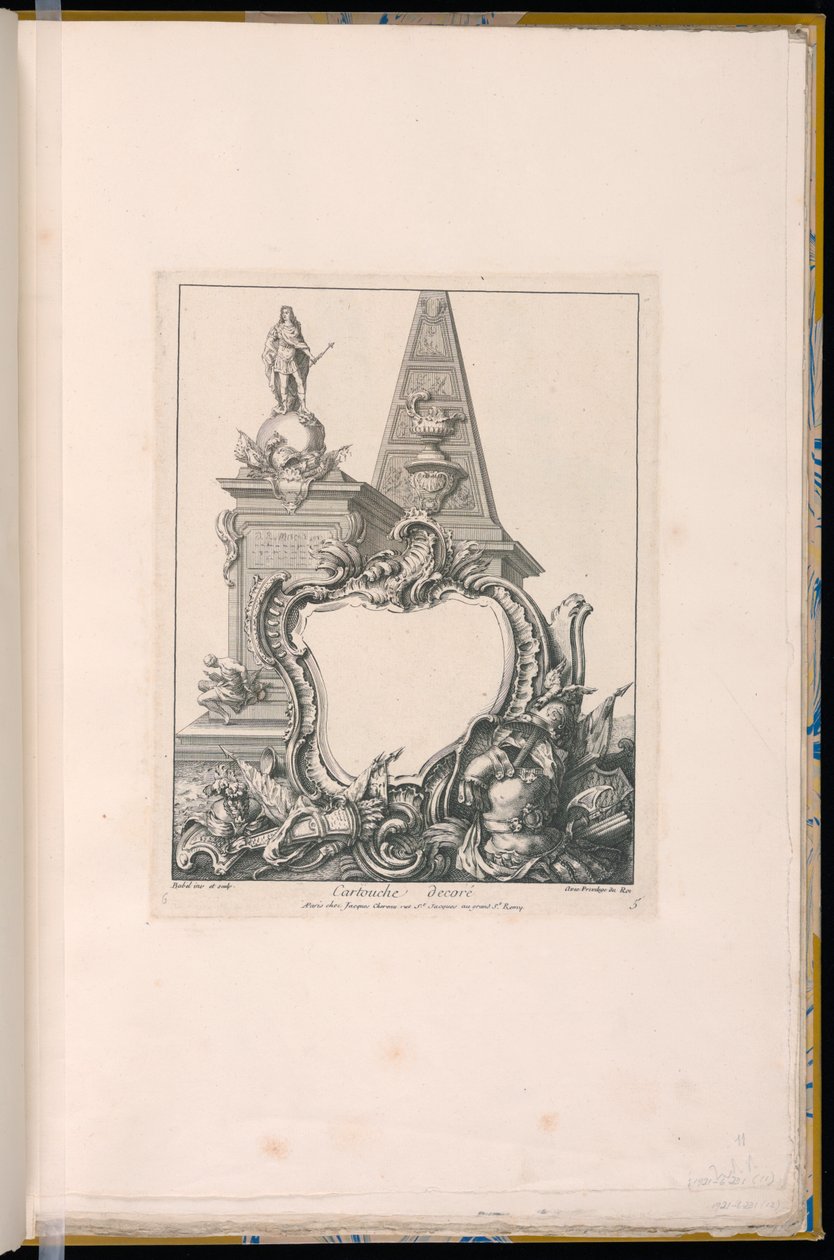 Cartouche trófeákkal, szoborral és piramissal alkotó: Pierre Edme Babel