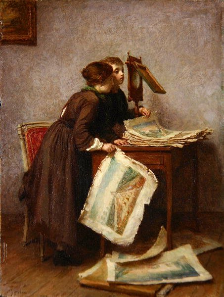 Gyermekek lenyomatokat nézegetnek, 1870 körül (olaj, panel) alkotó: Pierre Edouard Frere
