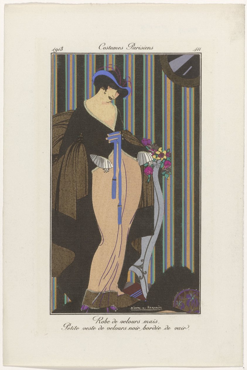 Journal of Ladies and Fashions: the Fashion Illustrators Journal of Ladies and Fashions: Fashion News Journal des Dames et des Modes, Costumes Parisiens, 1913, 111. sz.: Bársonyruha (...) alkotó: Pierre Emile Legrain
