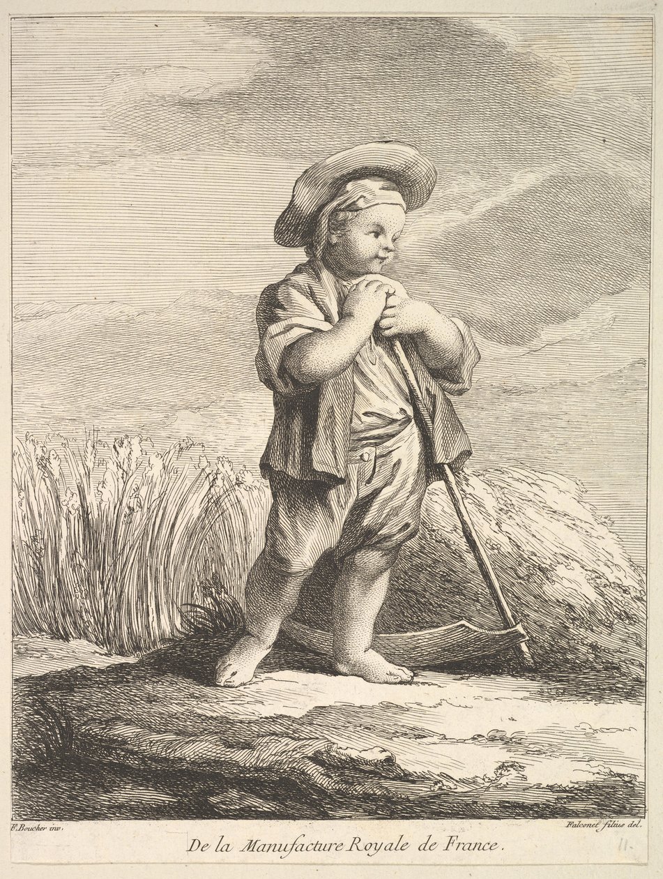 Kisfiú kaszával, a Manu... porcelánjai utáni első ábrakönyvből, 1757. alkotó: Pierre Etienne Falconet