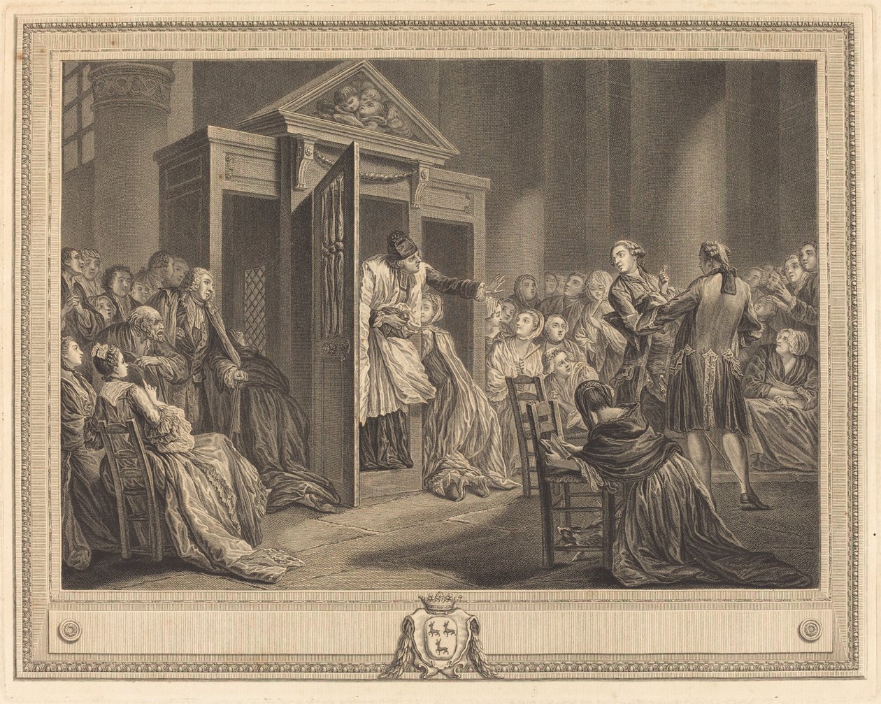 Le confessional alkotó: Pierre Etienne Moitte after Pierre Antoine Baudouin