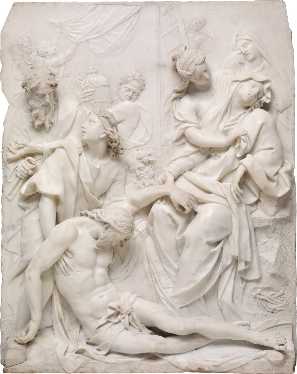 Szűz Mária elájul Krisztus holtteste fölött a kereszt lábánál, 1710. alkotó: Pierre Etienne Monnot