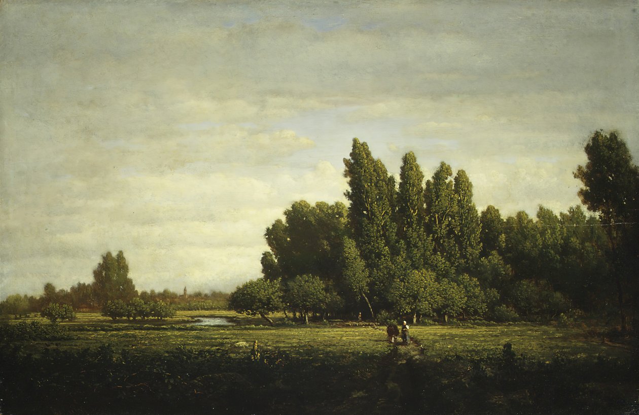 Fákkal határolt rét, kb. 1845. alkotó: Pierre Etienne Theodore Rousseau