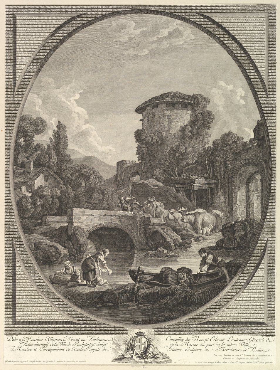 Táj híddal és galambodúval, 18. század. alkotó: Pierre Francois Laurent