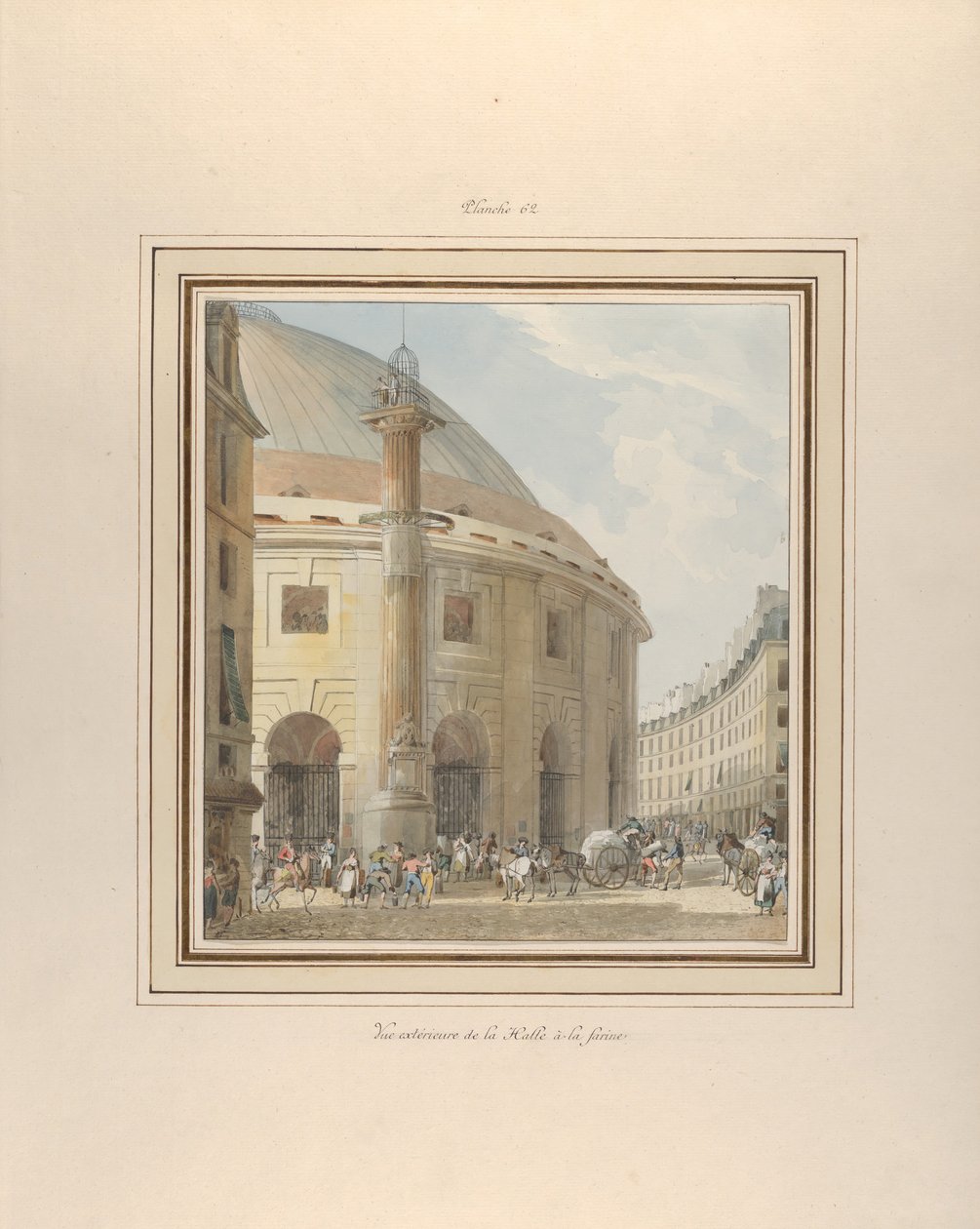 A Halle aux Blés, külső nézet, kb. 1810. alkotó: Pierre Francois Leonard Fontaine