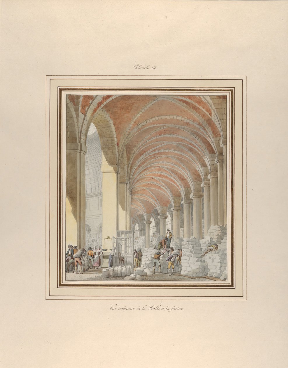 A Halle aux Blés, belső nézet, kb. 1810. alkotó: Pierre Francois Leonard Fontaine