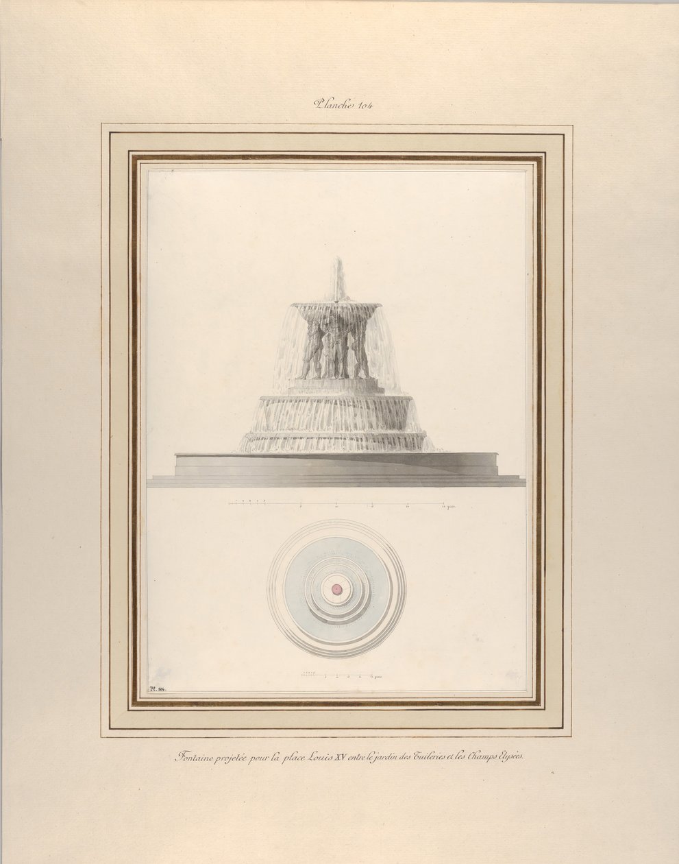 Szökőkút projekt a La Place XV. Lajos számára, kb. 1806. alkotó: Pierre Francois Leonard Fontaine
