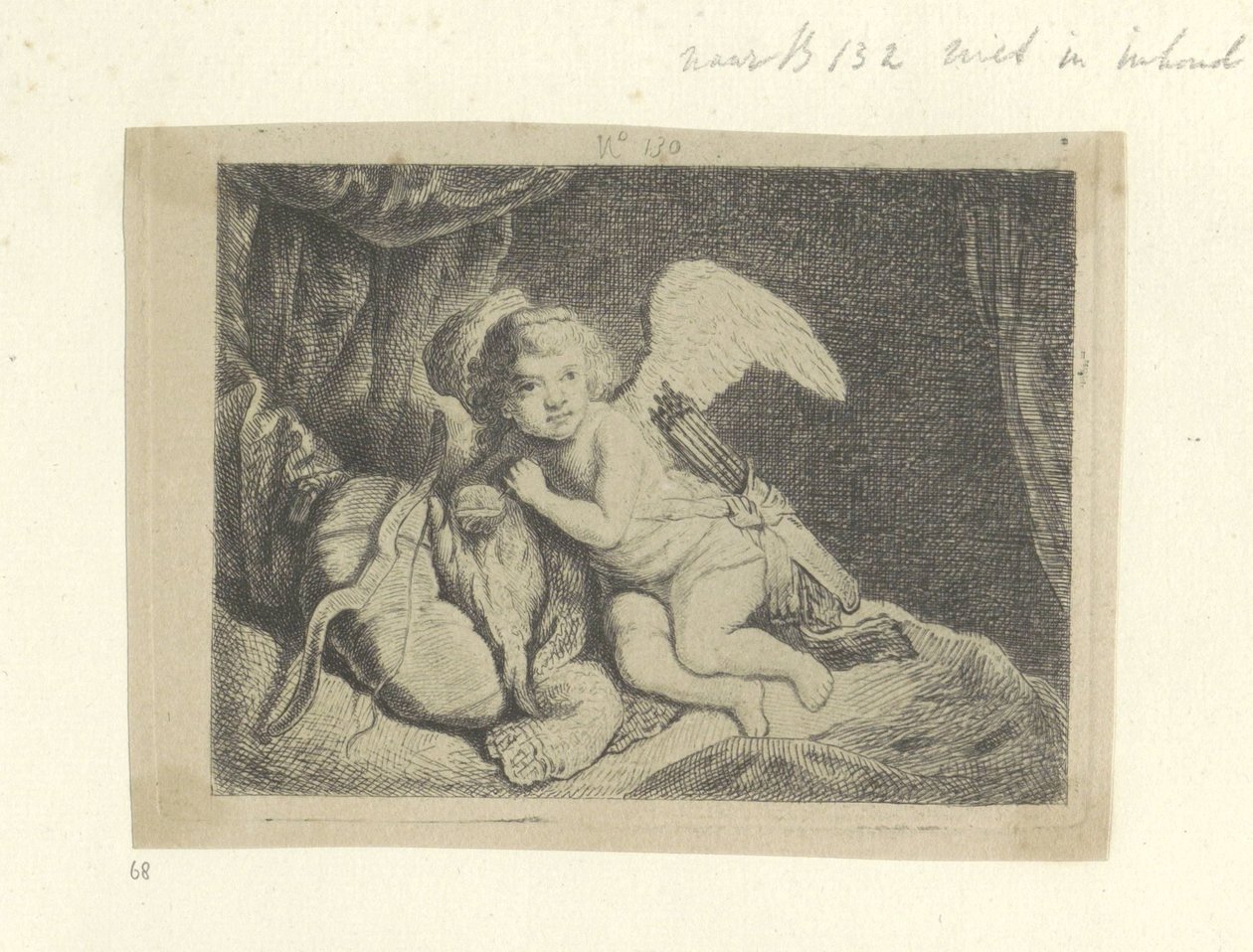 Rustende Amor Nyolcvanöt eredeti nyomat gyűjteménye (sorozat címe) alkotó: Pierre François Basan (workshop of)