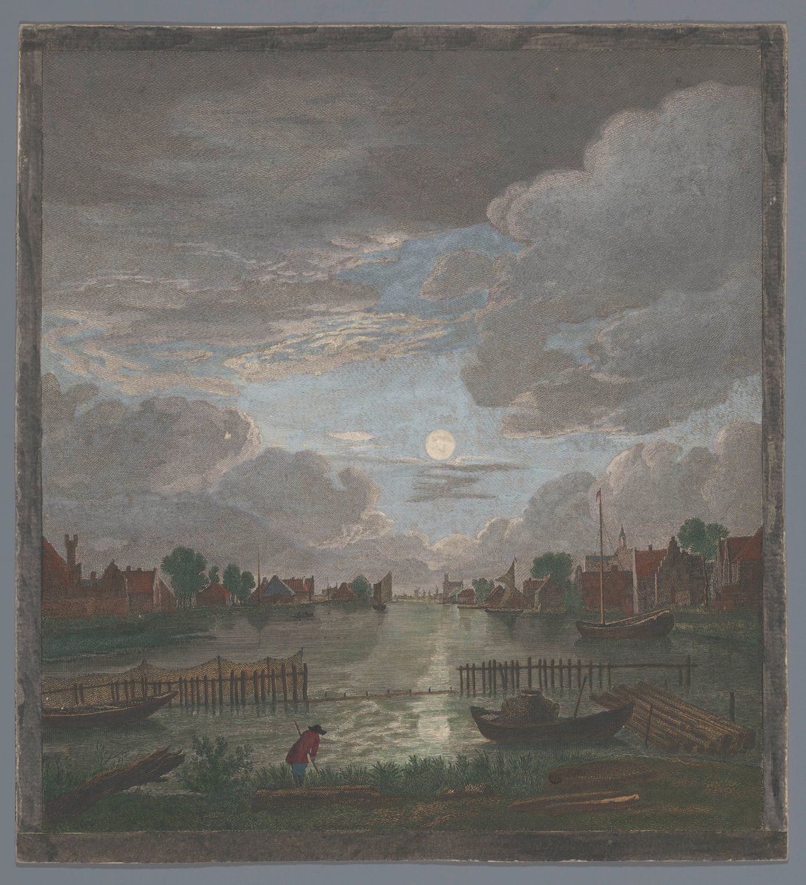 Kilátás a csatornára Haarlem városa közelében a holdfényben Vûe du canal proche de Haerlem (cím a tárgyon) alkotó: Pierre François Basan