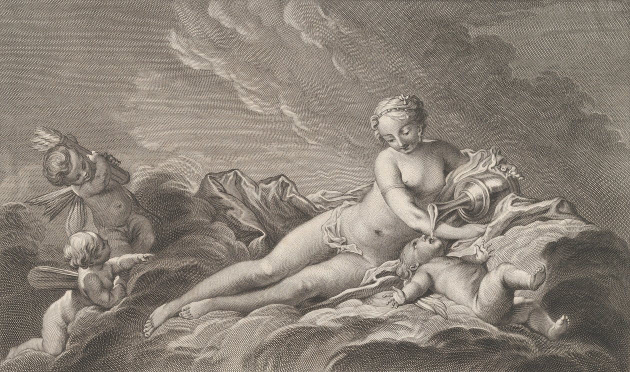 Vénusz nektárt ad Ámornak, 18. század. alkotó: Pierre François Basan