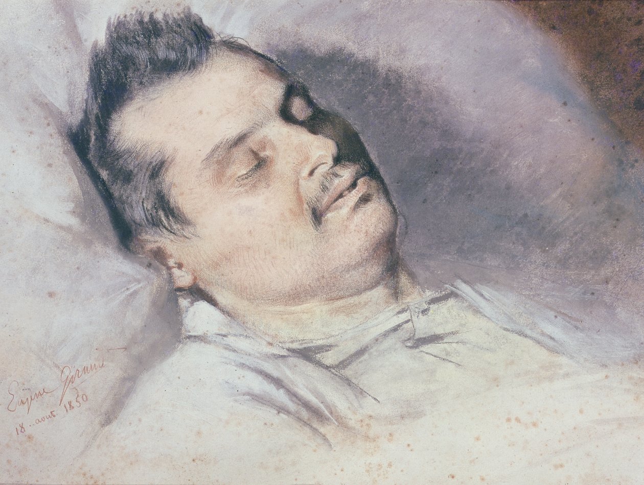 Honore de Balzac (1799-1850) a halálos ágyán, 1850. augusztus 15. (pasztell és kréta papíron) alkotó: Pierre François Eugène Giraud